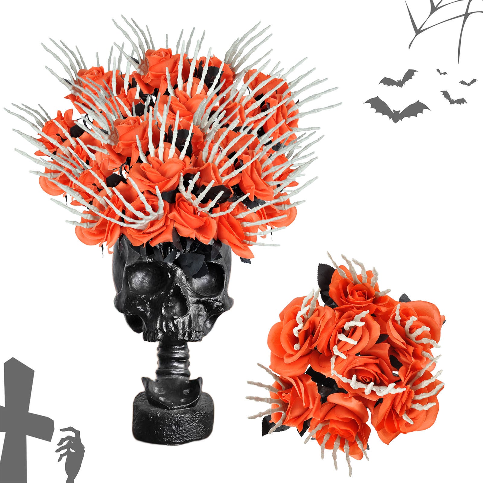 MOSiQ Day of the Dead Halloween Skull Hand Rose Horror Decoration Ornaments