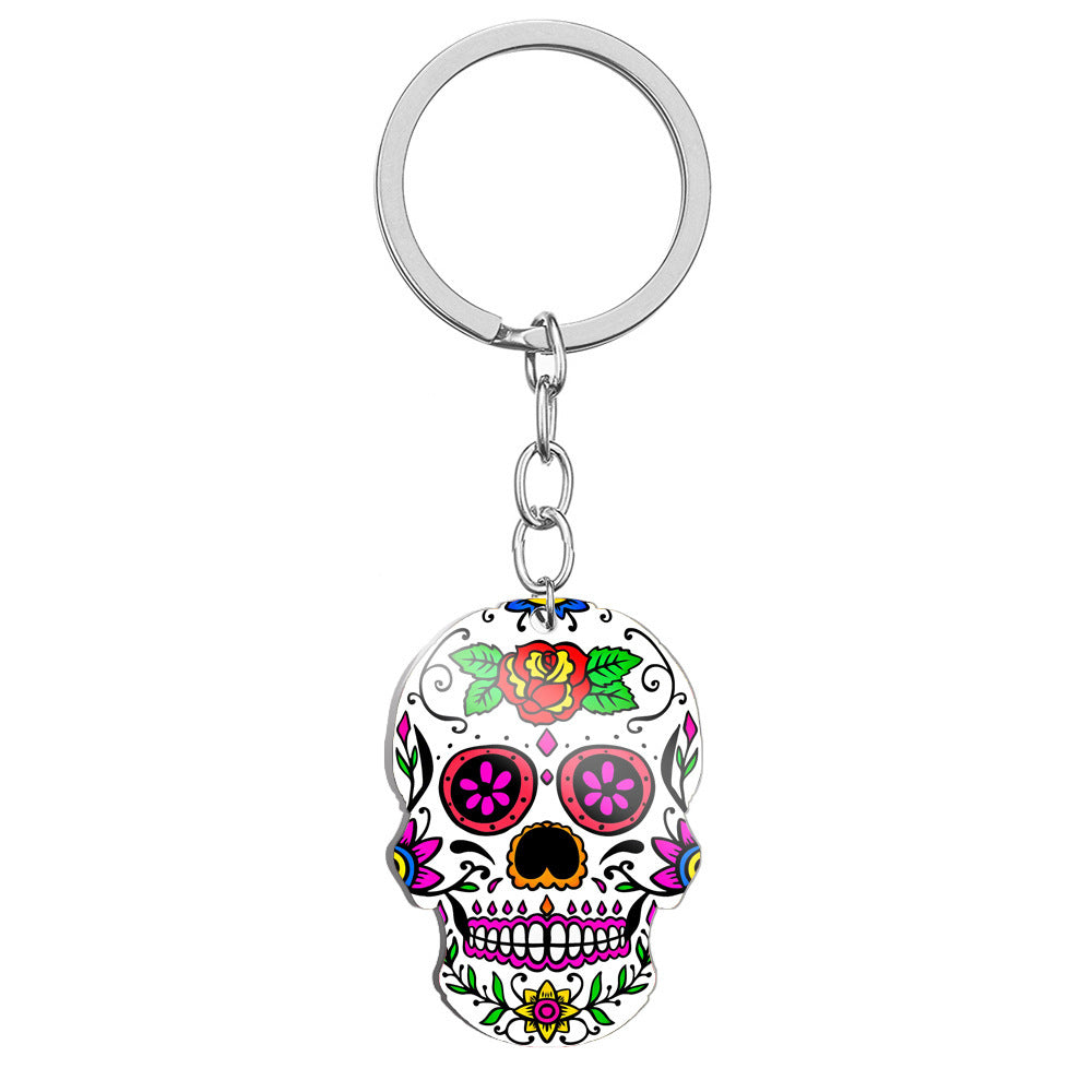 MOSiQDay Of The Dead Skull Color Printing Stainless Steel Key Ring